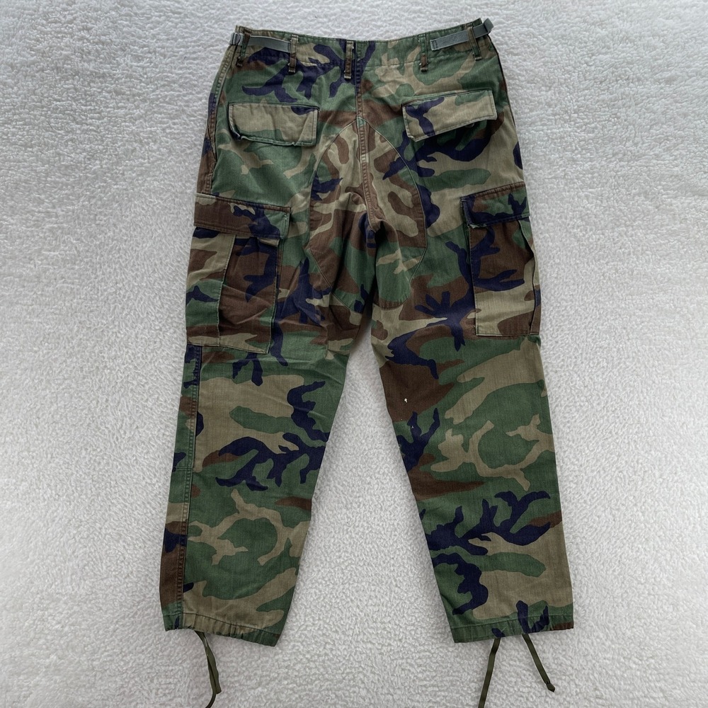 Military BDU Pants Mens Medium Short Green Brown Woodland Camo Cargo Canvas Gorp - Picture 2 of 10